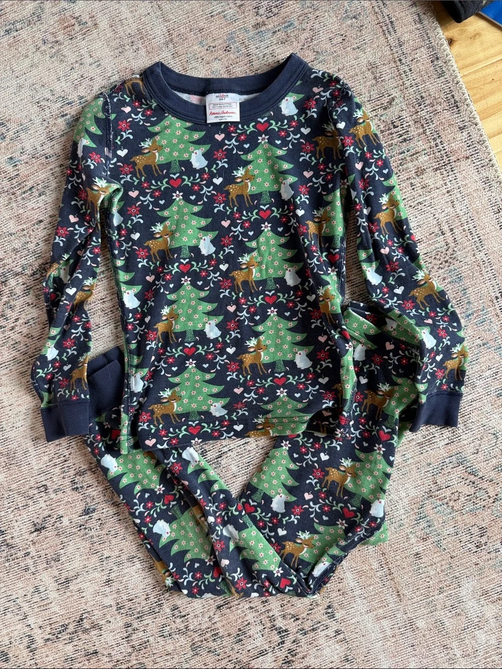 Hanna Andersson Navy Holiday Tree & Reindeer Pajama Set
